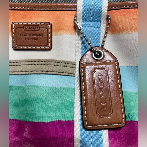 Vintage 2000 Coach bag purse spring color strip cloth w dust bag - Picture 5 of 12